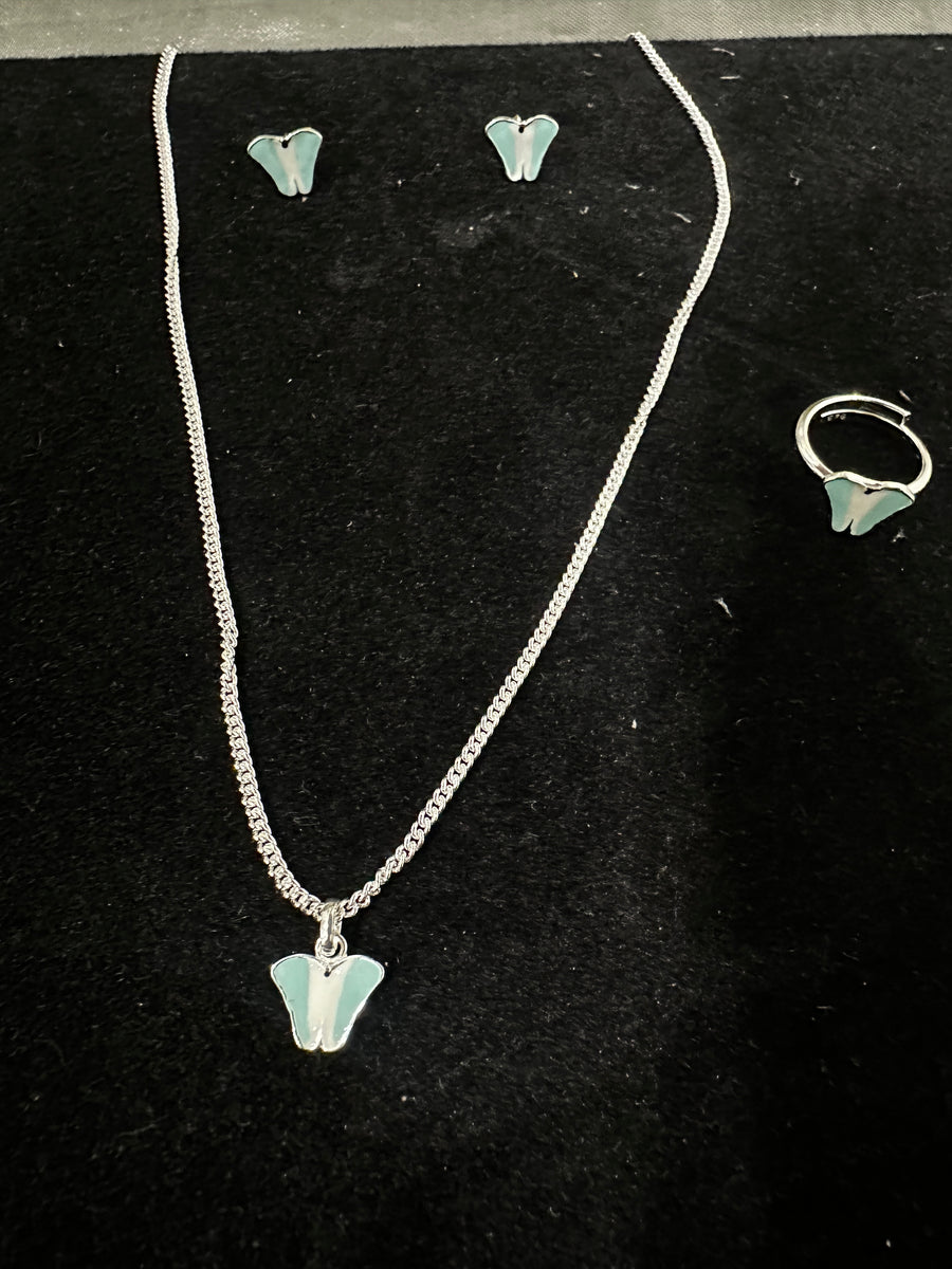 Aqua Butterfly Kids Jewellery Set, close-up view