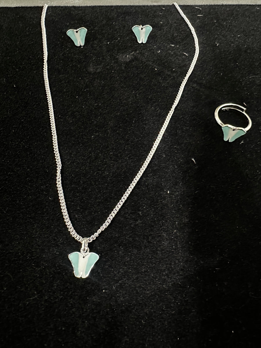 Aqua Butterfly Kids Jewellery Set, top view