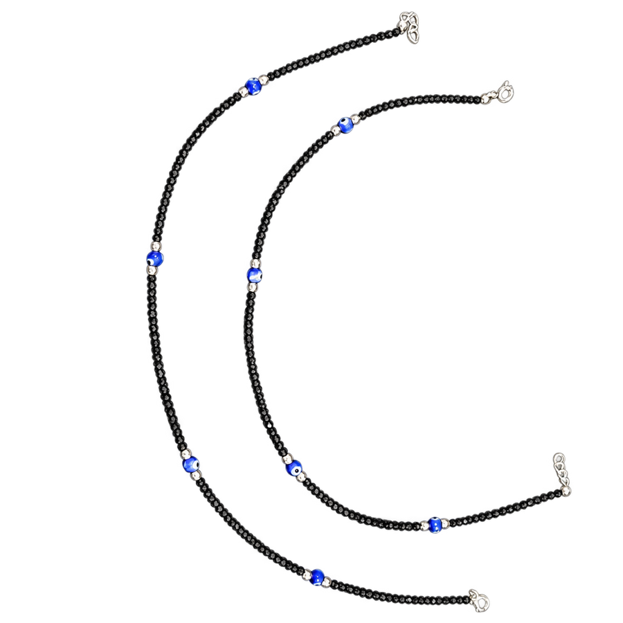 Black Bead Blue Accent Anklet