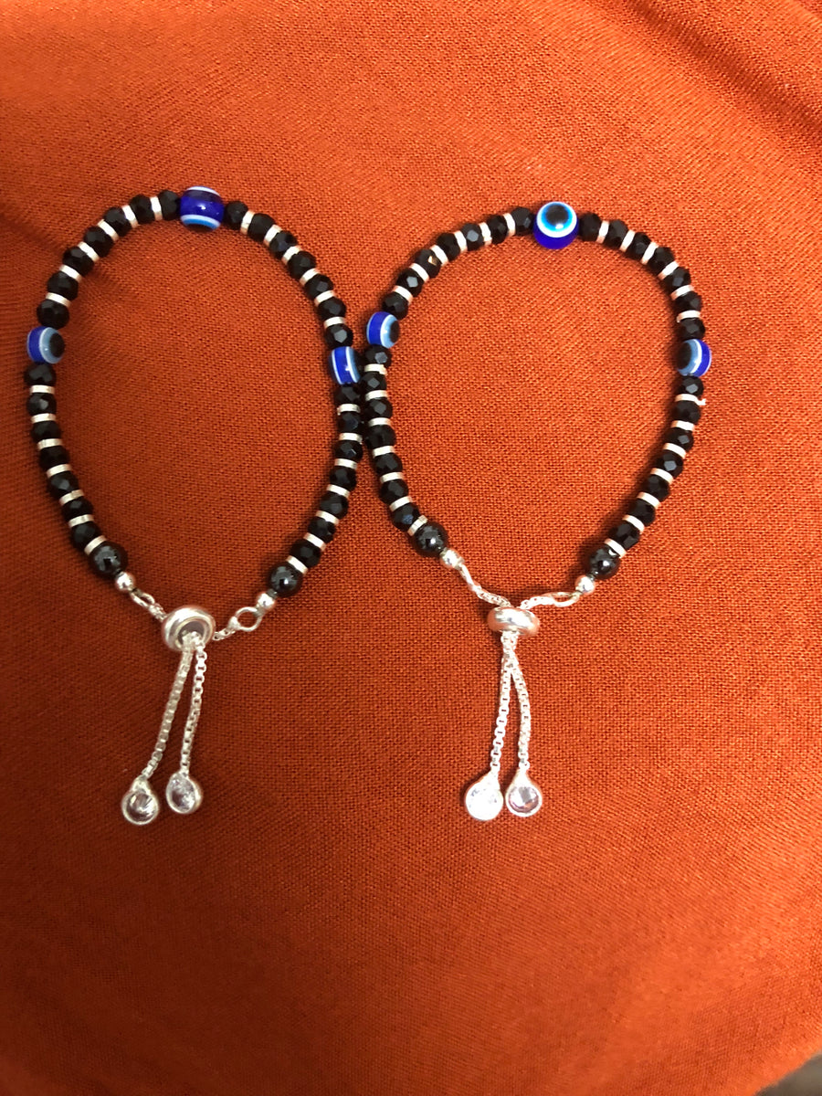 Black Bead Evil Eye Bachha Kadli, top view