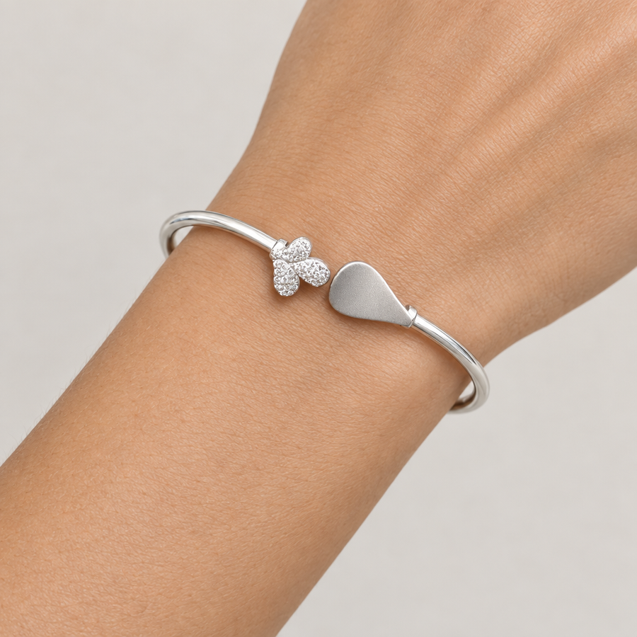 Butterfly Heart Open Bangle, worn lifestyle view