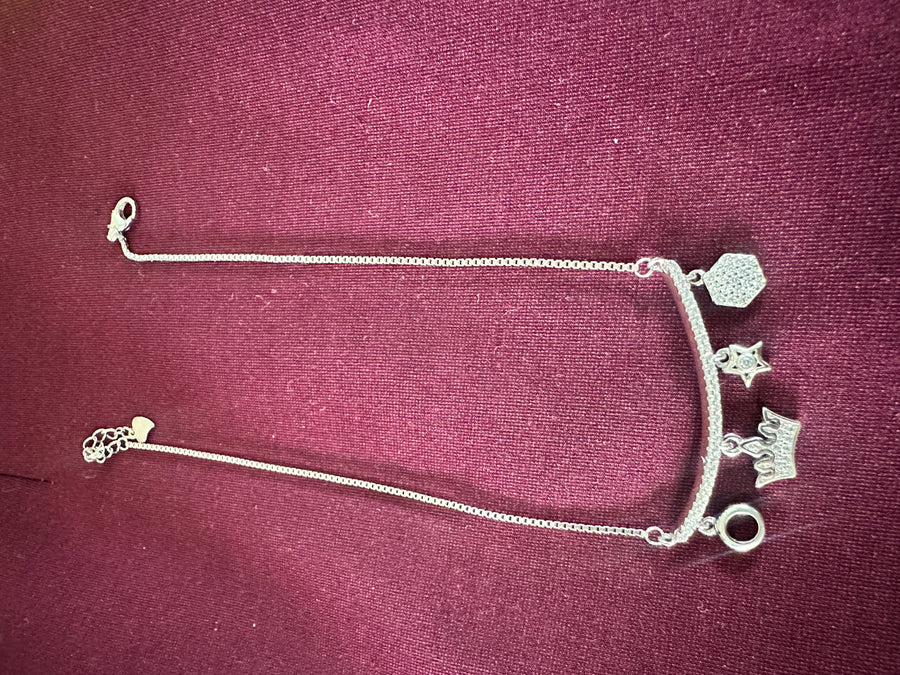 Silver-Tone Charm Anklet, top view, view 4
