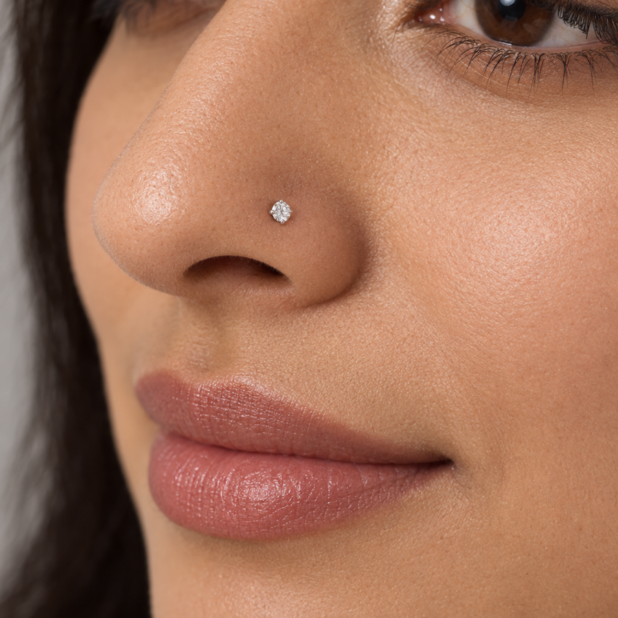 Crystal Arched Hook Nose Pin, worn lifestyle view