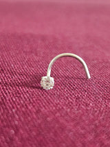 Crystal Solitaire U Nose Pin, front view