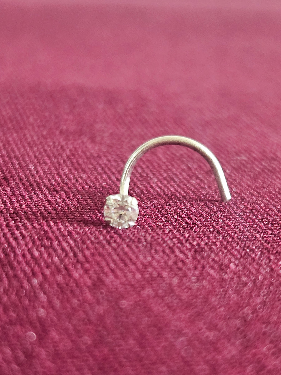 Crystal Solitaire U Nose Pin, front view