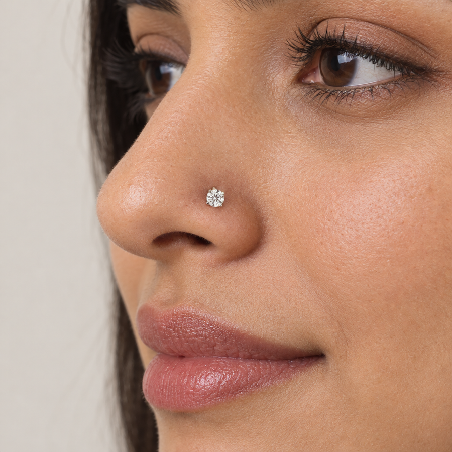 Crystal Solitaire U Nose Pin, worn lifestyle view