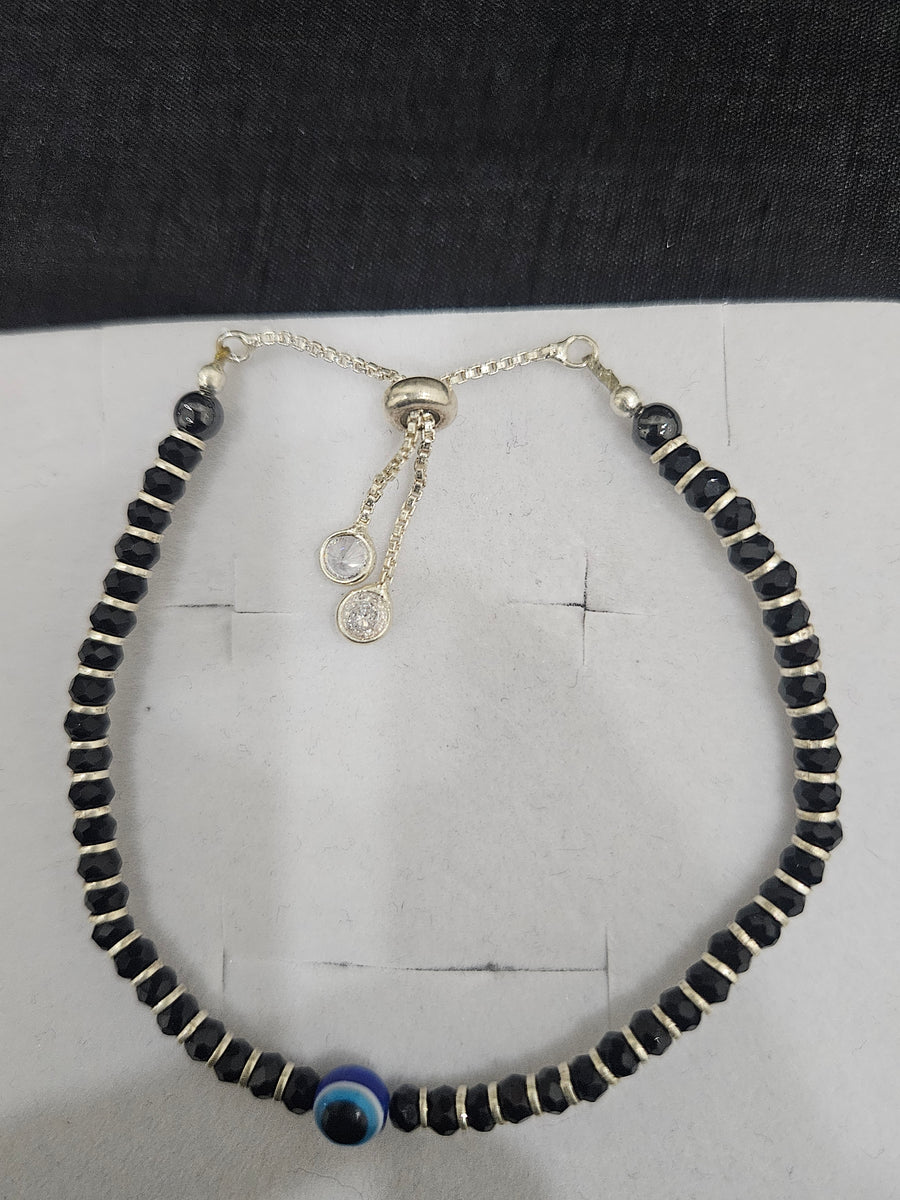 Evil Eye Black Bead Chain Bracelet, angled view