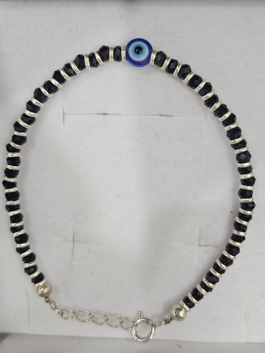 Evil Eye Black Bead Chain Bracelet, top view