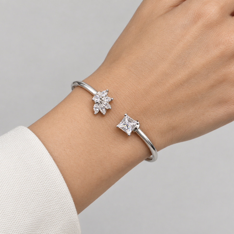 Floral Square Stone Bangle, worn lifestyle view