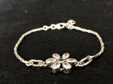 Green Flower Silver Bracelet, angled view