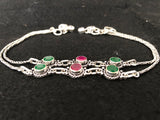 Silver-Tone Gemstone Anklet, angled view