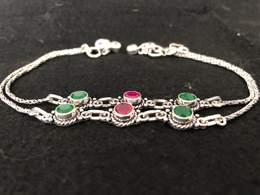 Silver-Tone Gemstone Anklet, angled view