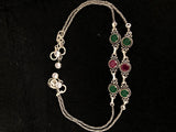 Silver-Tone Gemstone Anklet, front view
