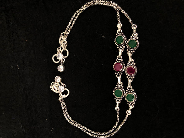Silver-Tone Gemstone Anklet, front view