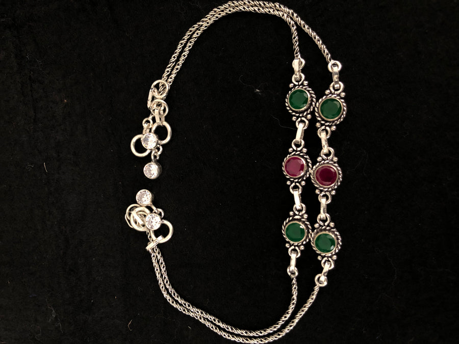 Silver-Tone Gemstone Anklet, front view