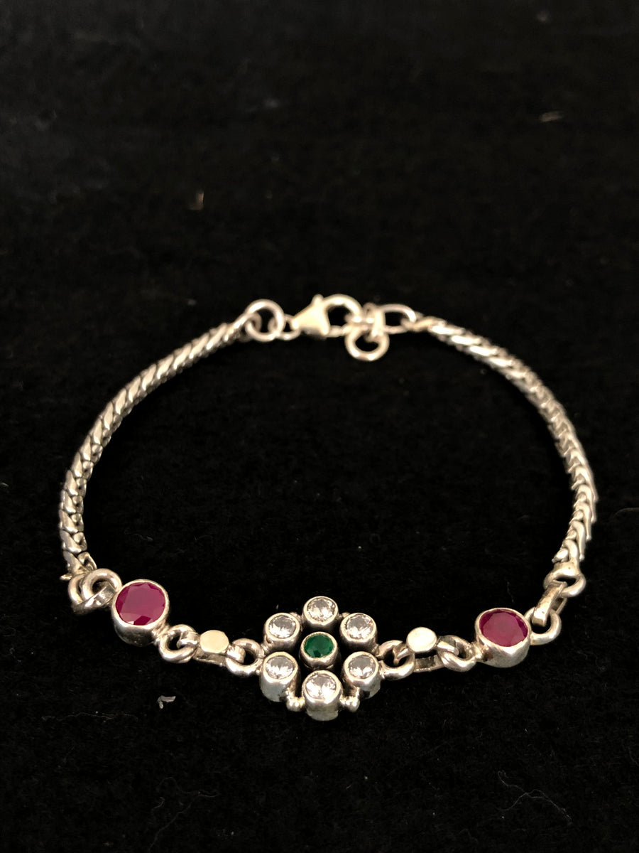 Silver-Tone Floral Gem Bracelet, angled view