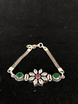 Floral Green Silver Bracelet, angled view