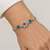 Floral Green Silver Bracelet, worn lifestyle view