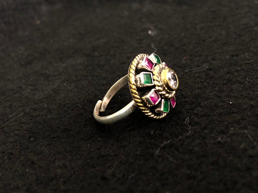 Geometric Gemstone Silver Ring, angled view