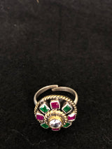 Geometric Gemstone Silver Ring, front view