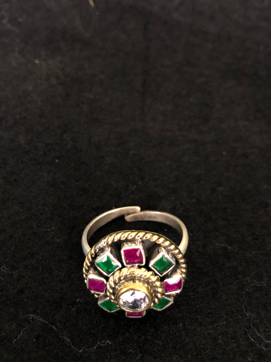 Geometric Gemstone Silver Ring, front view