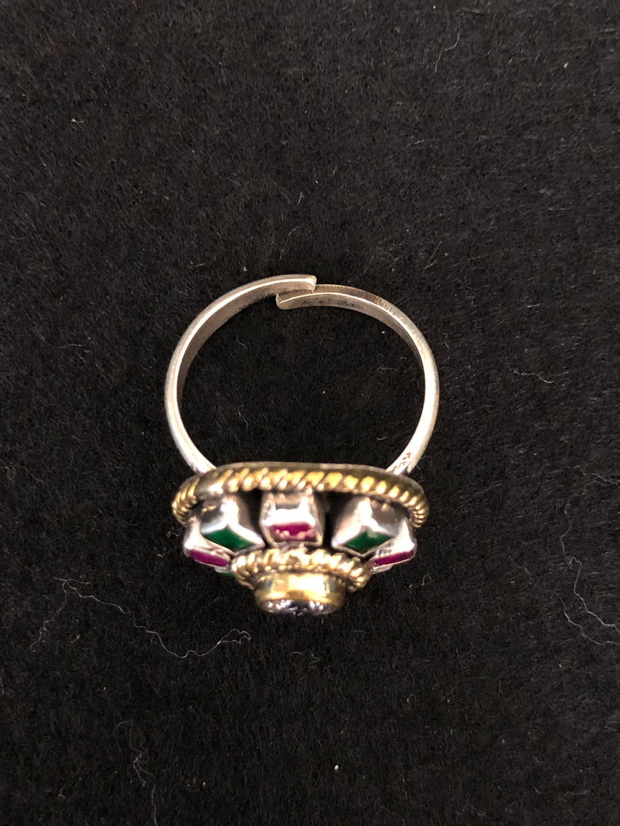 Geometric Gemstone Silver Ring, rear view