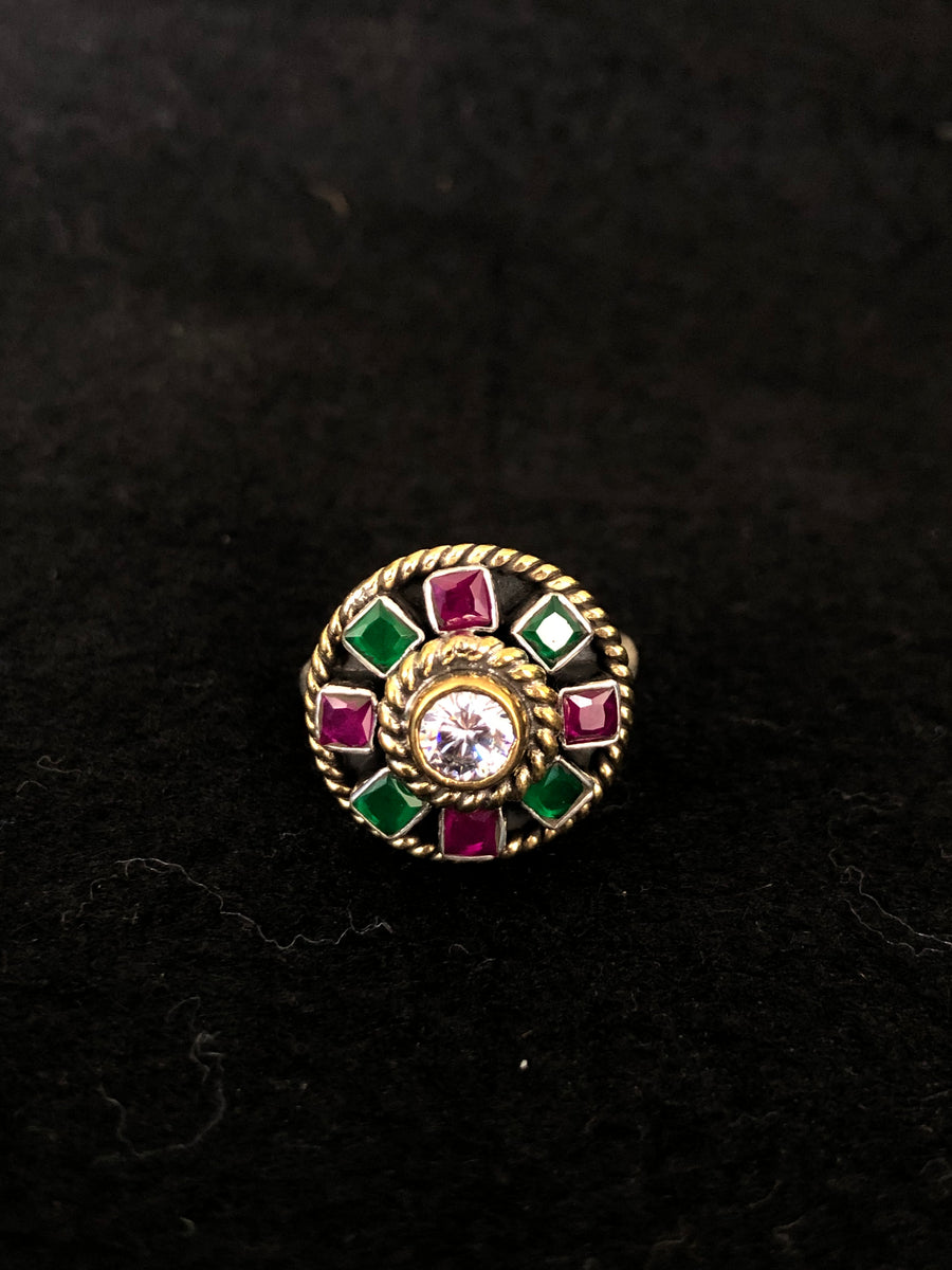Geometric Gemstone Silver Ring, top view