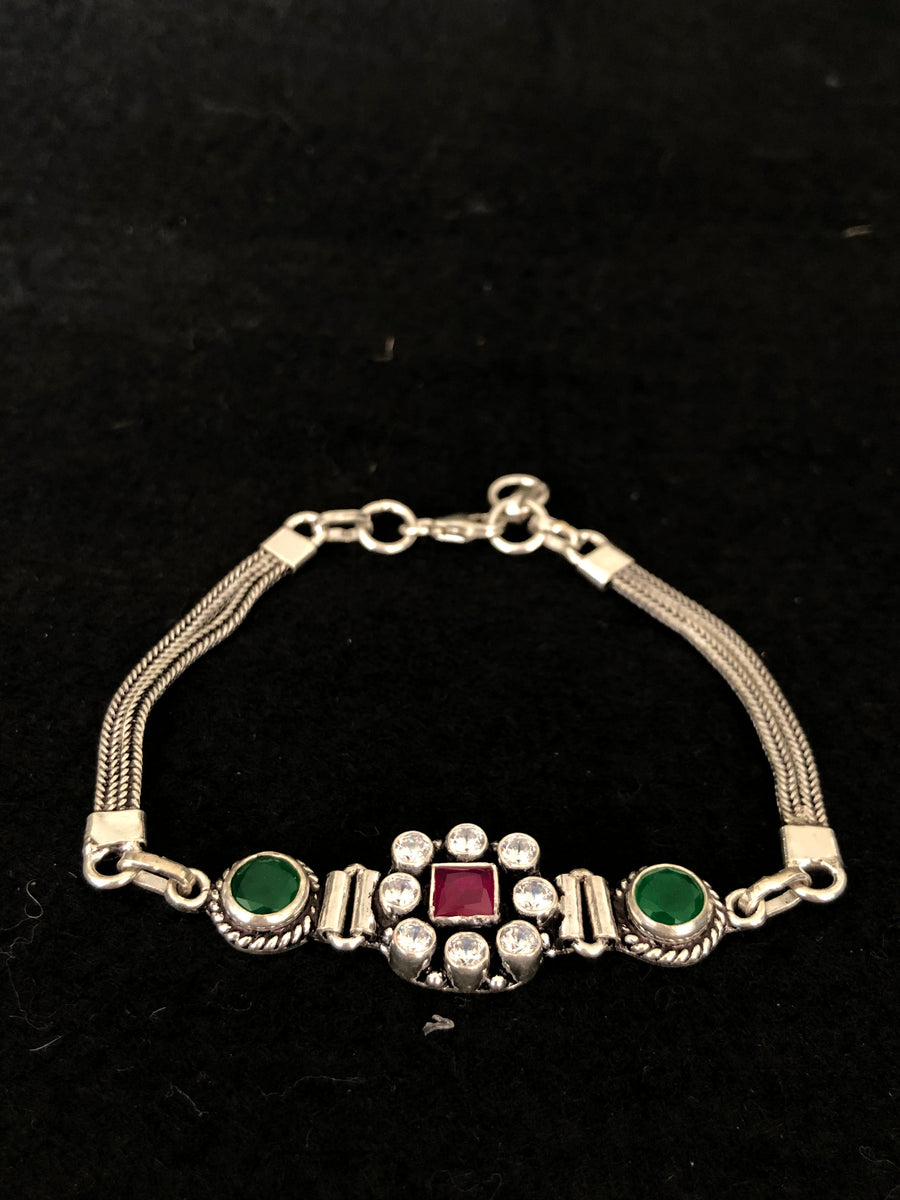 Green Stone Halo Bracelet, angled view