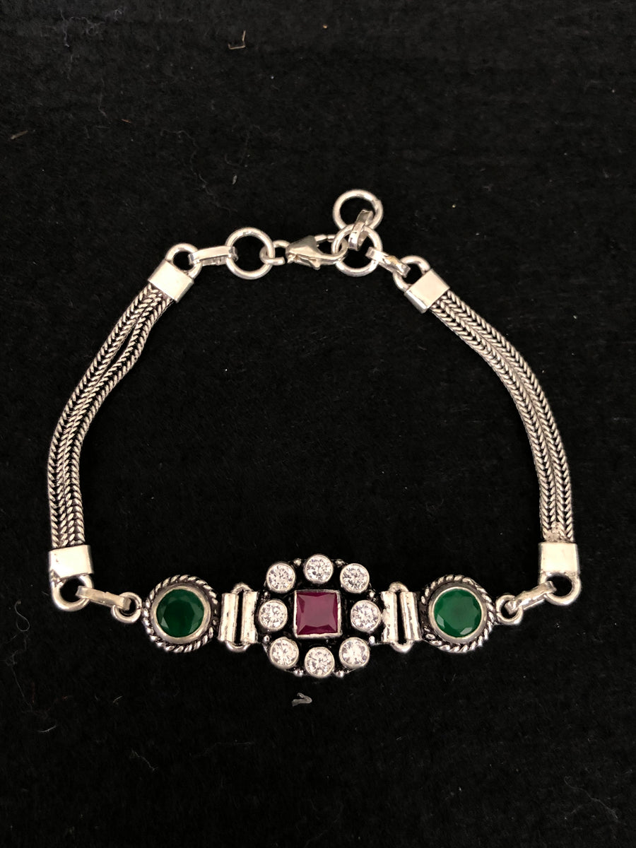 Green Stone Halo Bracelet, top view