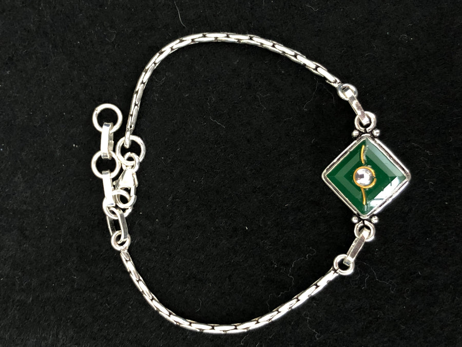 Green Square Pendant Bracelet, front view