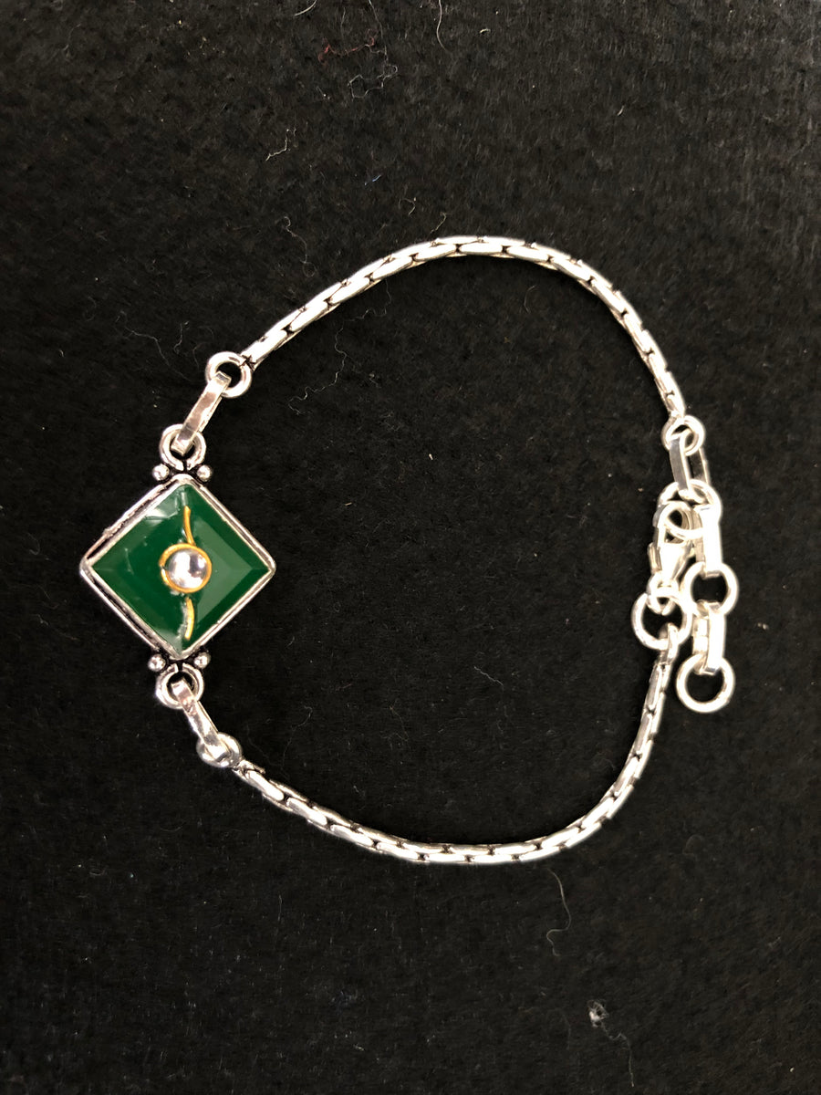 Green Square Pendant Bracelet, top view