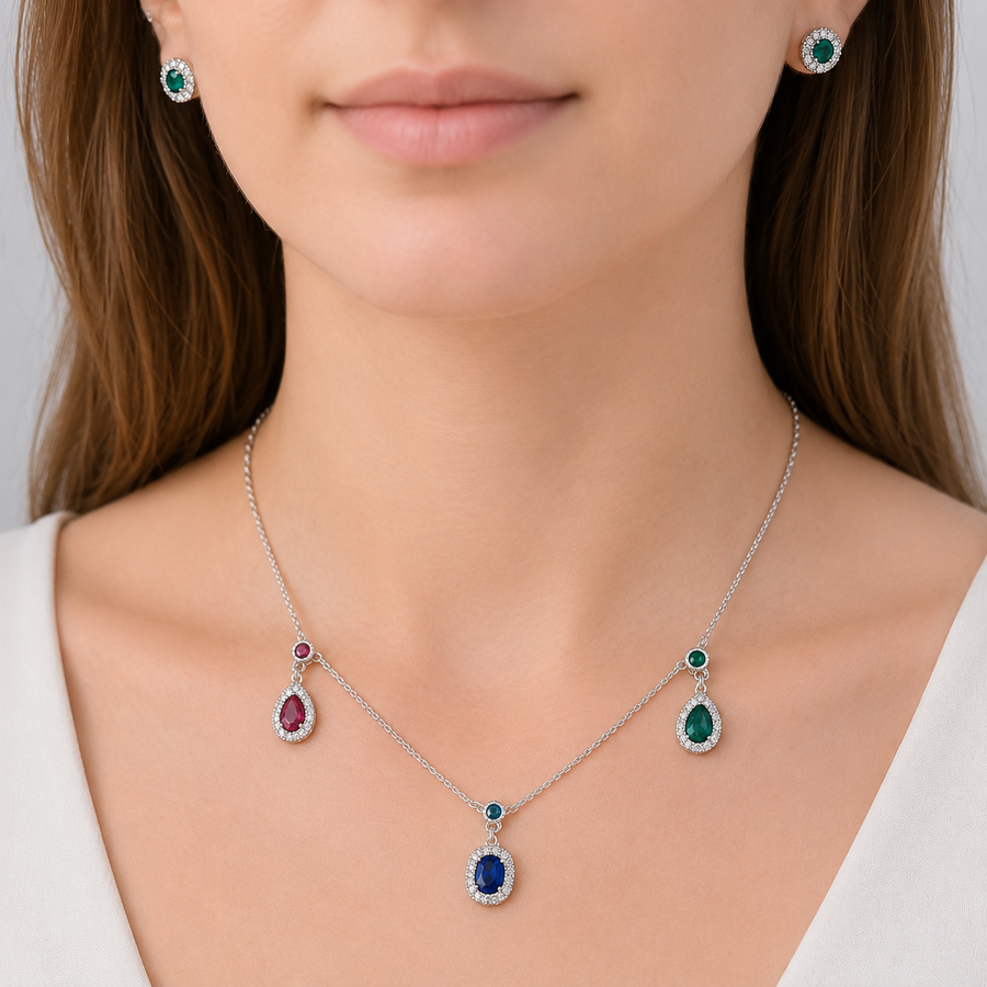 Multi-Stone Pendant Necklace alternate view 2 by DG Fine Silver