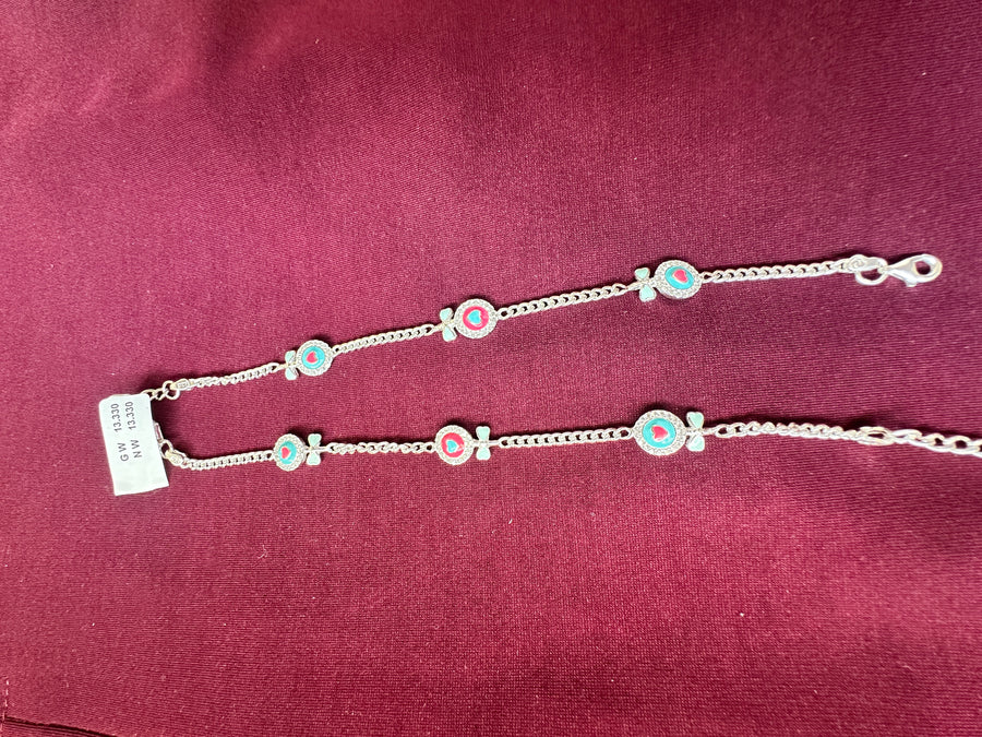 Kids Heart Charm Anklet, close-up view