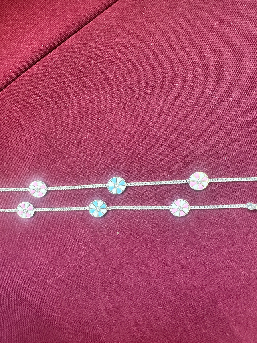 Blue Kids Silver-Tone Flower Anklet, detail view
