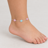 Blue Kids Silver-Tone Flower Anklet, worn lifestyle view