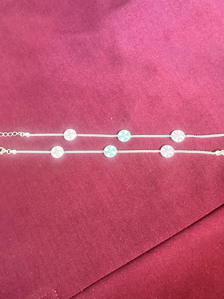 Blue Kids Silver-Tone Flower Anklet, top view