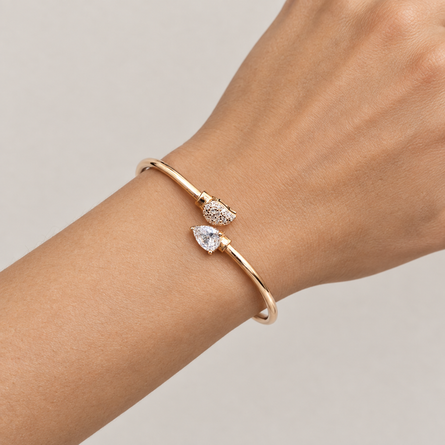 Leaf Teardrop Open Bangle, worn lifestyle view