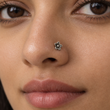 Oxidized Flower Nose Pin, worn lifestyle view