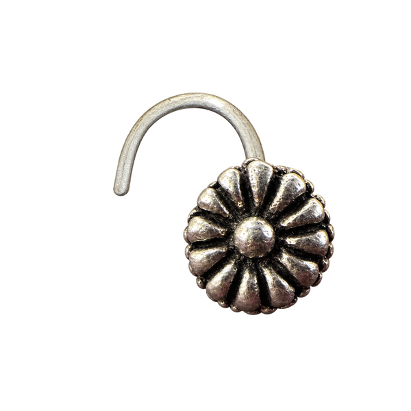 Round Oxidized Flower Nose Pin, transparent catalogue view