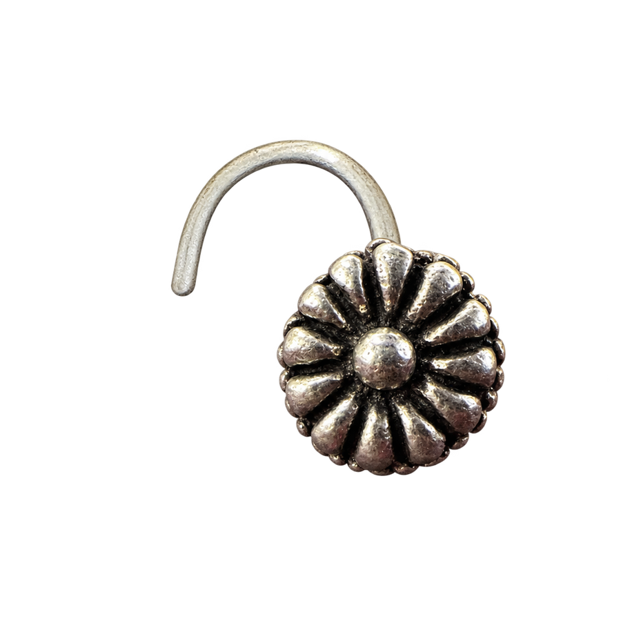 Round Oxidized Flower Nose Pin, transparent catalogue view