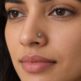 Small Oxidized Daisy Nose Pin, worn lifestyle view