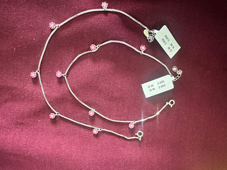 Pink Flower Crystal Anklets, top view