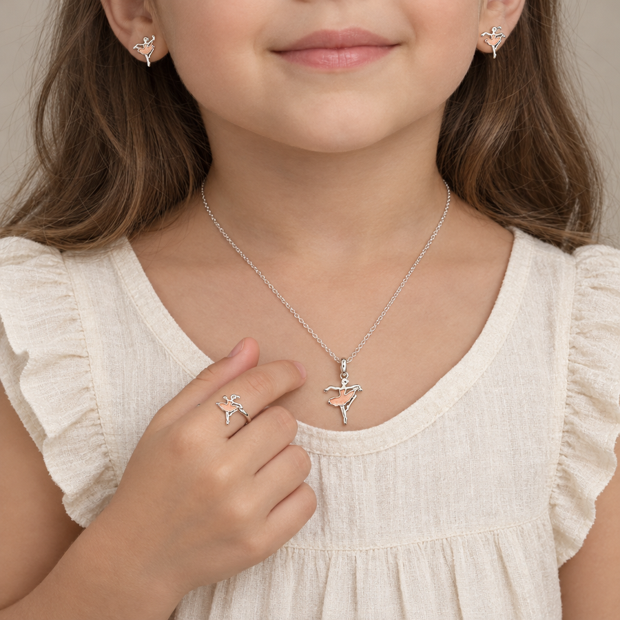 Rose Gold Ballerina Kids Jewellery Set, worn lifestyle view