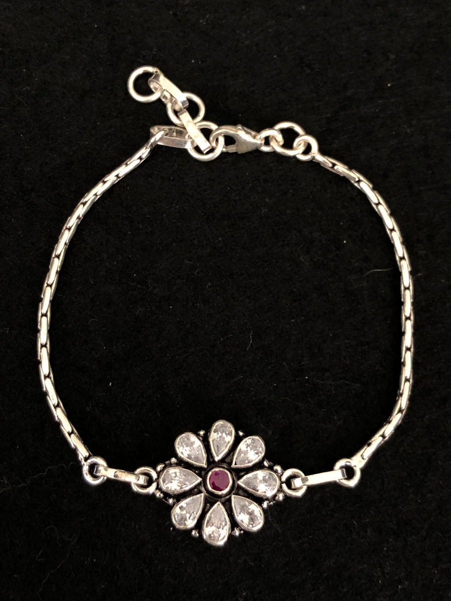 Silver-Tone Floral Center Bracelet, top view