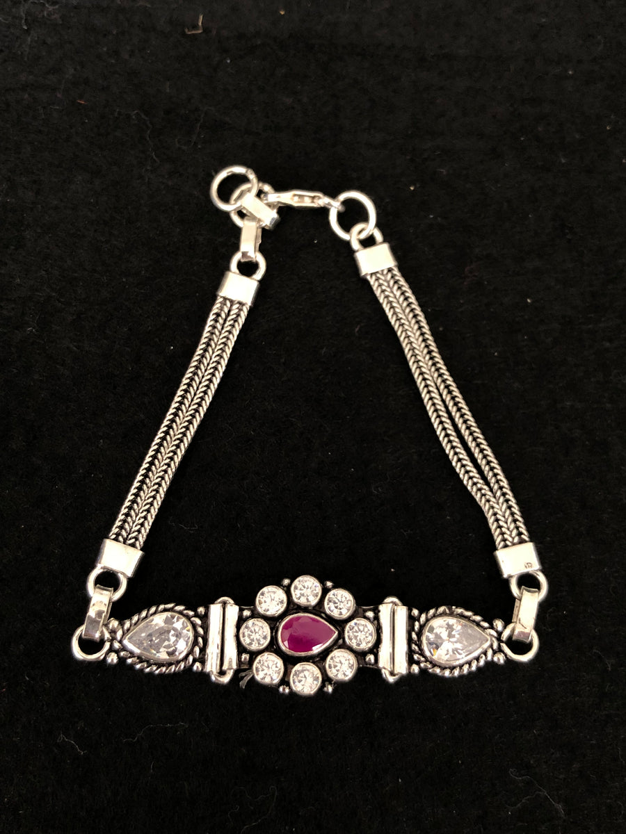 Ruby Teardrop Silver Bracelet, top view