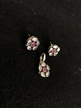 Ruby Floral Pendant Earring Set, angled view