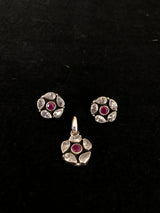 Ruby Floral Pendant Earring Set, front view