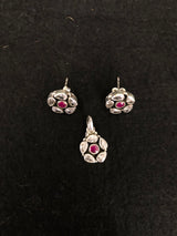 Ruby Floral Pendant Earring Set, top view