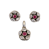 Ruby Floral Pendant Earring Set, transparent catalogue view