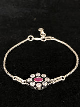 Ruby Halo Chain Bracelet, angled view